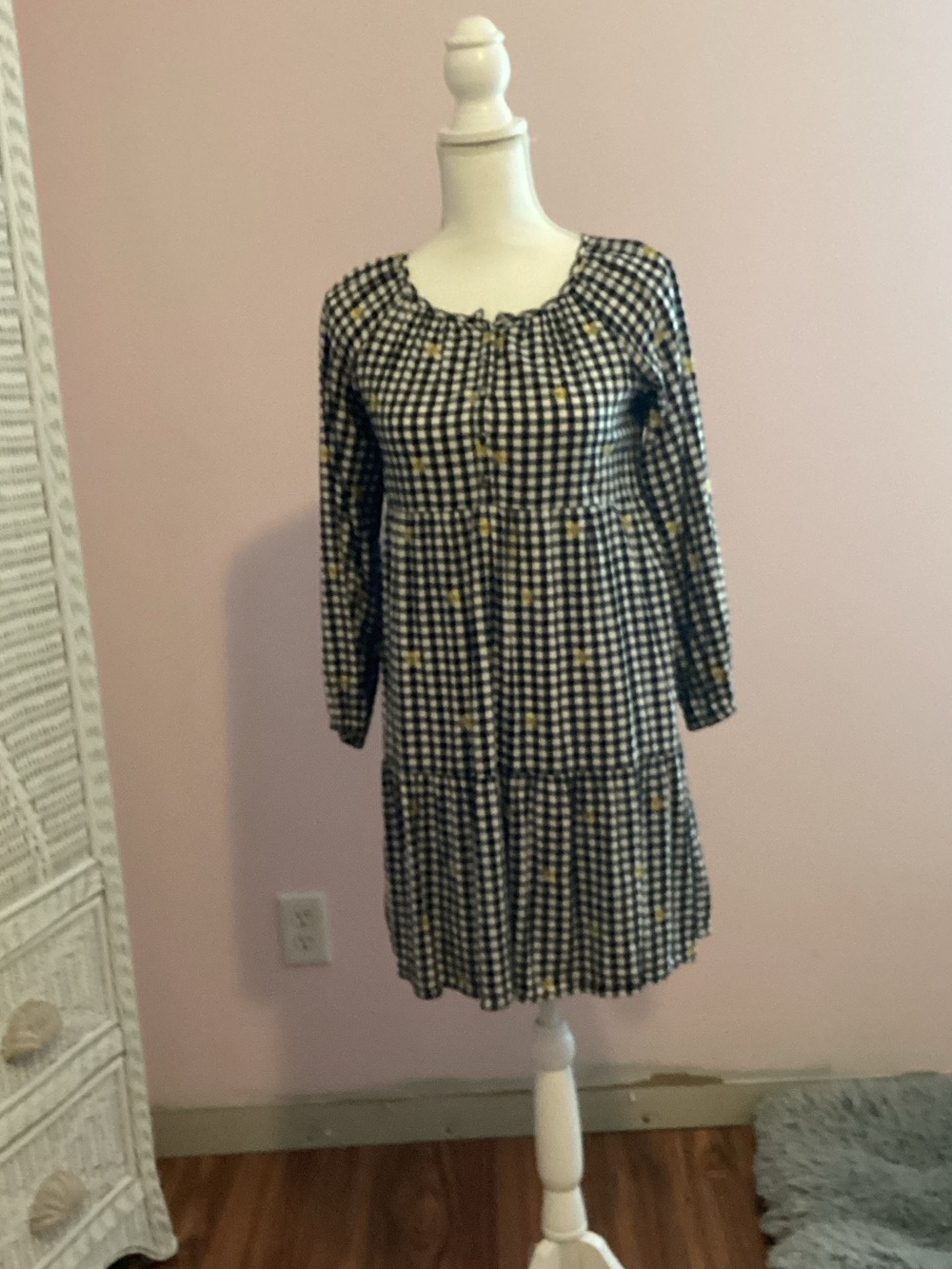 Old Navy Black and White Gingham Long Sleeve Kids Dress